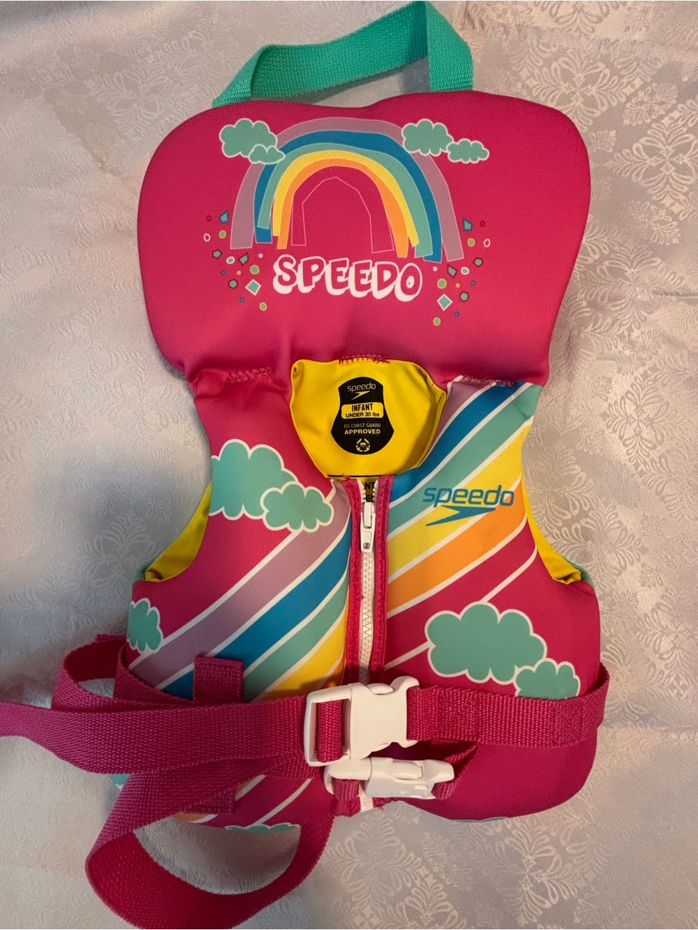 Speedo Kids Hot Pink Rainbow Swim Vest with Teal Handle